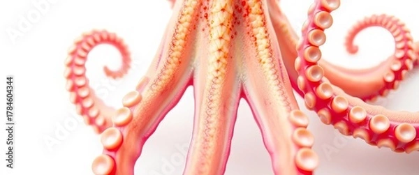 Fototapeta Close-up of several octopus tentacles, isolated on pure white background, textured, white background