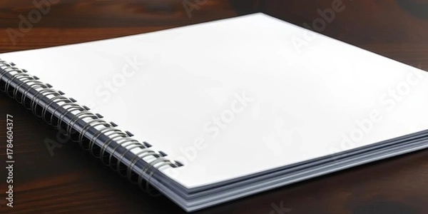 Fototapeta Closed spiral-bound notebook rests on dark wood,  bound,  paper