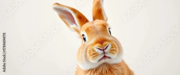 Fototapeta Close-up portrait of a red bunny rabbit against a simple background,  portrait,   bunny face