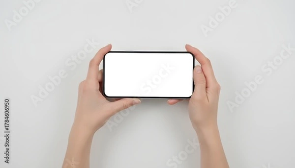 Fototapeta Showcase your app with this phone held horizontally, perfect for screenshots