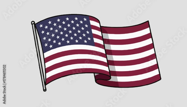 Fototapeta American Flag Vector Illustration Flat Design,American flag, USA, vector, illustration, flat design, stars, stripes, patriotic, red, white, blue, minimalist, horizontal, clean, non-realistic, graphic,