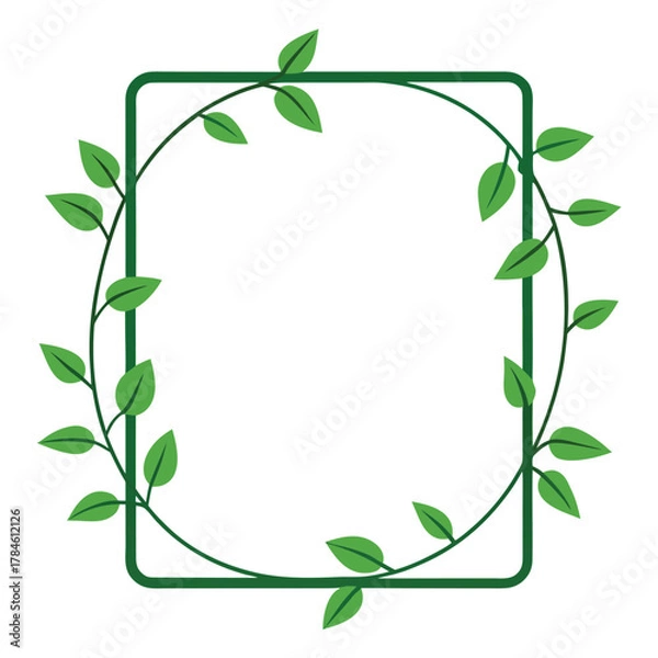Fototapeta Botanical Frame with Green Leaves Nature Border Decoration