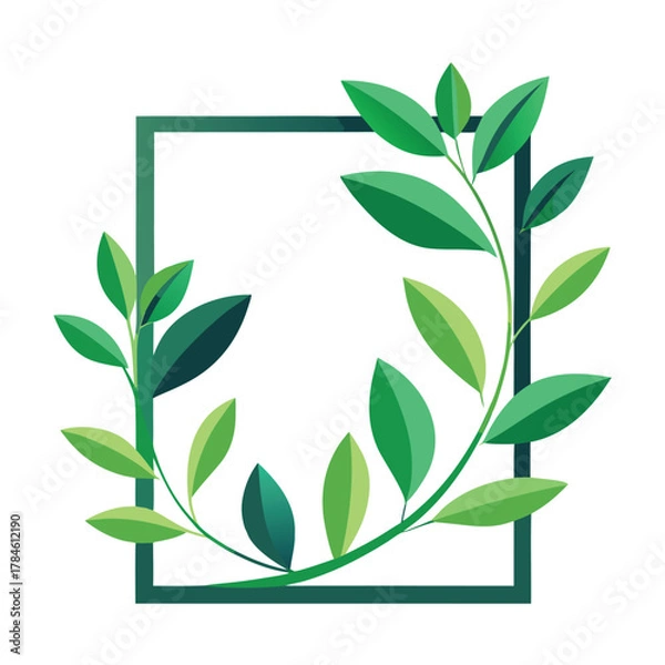 Fototapeta Square Frame Decorated with Green Leaves Vector Illustration