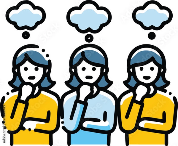 Obraz Three People Thinking with Clouds Icon Set on Transparent Backdrop