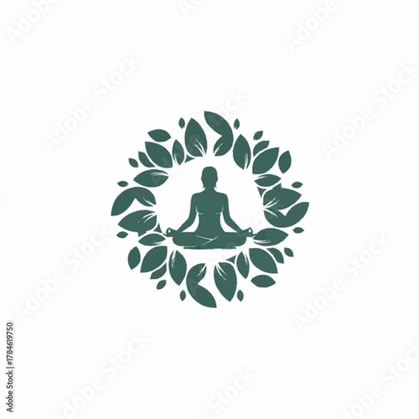 Fototapeta Meditating Figure Surrounded by Leaves in a Circular Design.