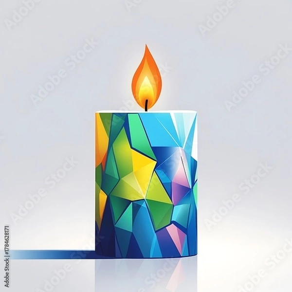 Obraz Colorful geometric holiday candle with bright flame.