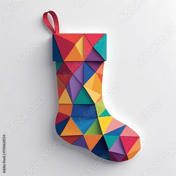 Obraz Geometric colorful Christmas stocking with mosaic-style segments.