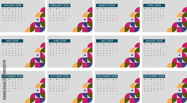 Obraz Geometric 2026 Calendar Layout Design