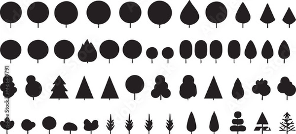 Fototapeta Tree silhouette vector pack: 40+ tree icons, forest elements, landscape design assets eps