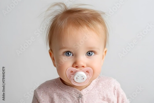 Obraz Baby looking directly with a pacifier.