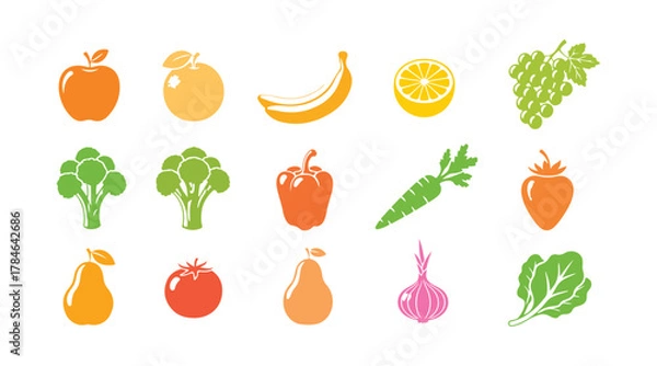 Fototapeta Vector icons of monochromatic fruits and veggies for your design and app. Raw style. Vector files included.

