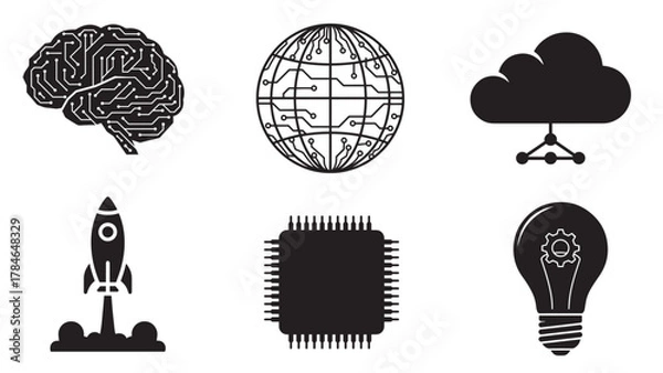 Obraz technology and innovation silhouettes collection minimal black vector icon set