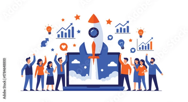 Obraz Flat Vector Startup Launch Innovation and Technology Growth Concept