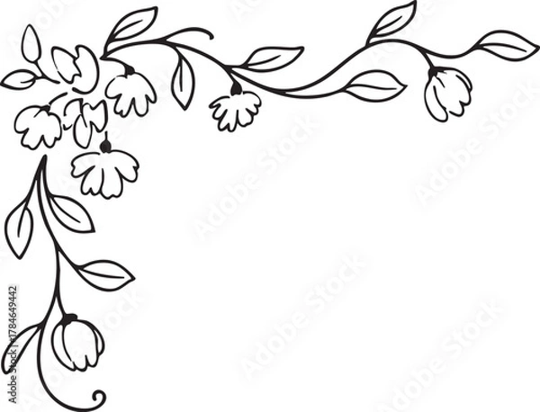 Obraz Floral corner vector design: flower border, leaves, and vine illustration eps silhouette