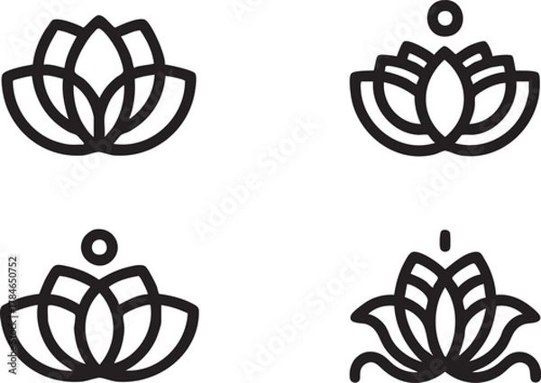 Obraz Lotus flower vector icons: yoga, meditation, and spiritual symbols eps silhouette