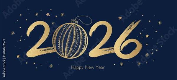 Obraz New Year 2026 set on blue background. Hand drawn illustration.