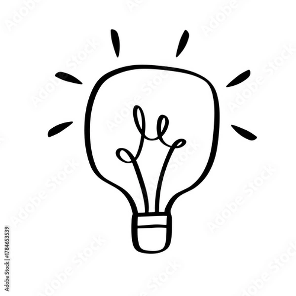 Fototapeta Hand Drawn Light Bulb Doodle Icon Electric Lamp