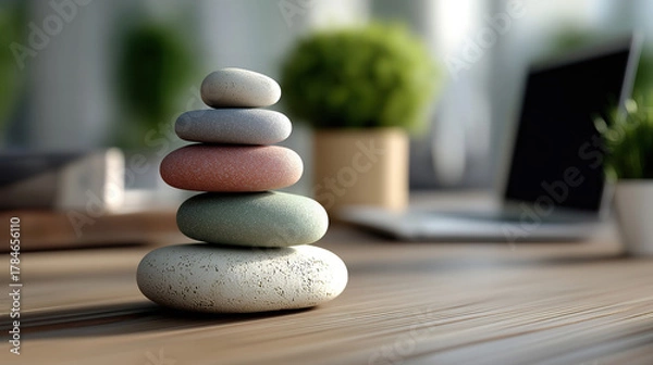 Obraz Harmonious office scene combining technology and balance elements for peaceful productive workspace