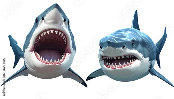 Fototapeta  2. Aggressive Ocean Shark Attack Pose, isolated on transparent background