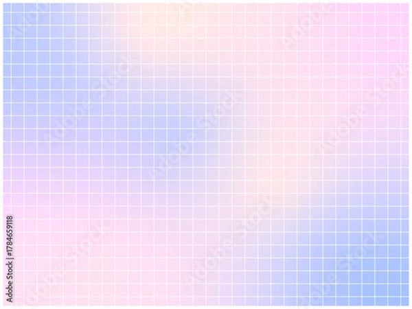 Obraz 淡いピンクと青紫のグラデーションに、白い細線チェックを重ねた透明感のあるグリッド背景