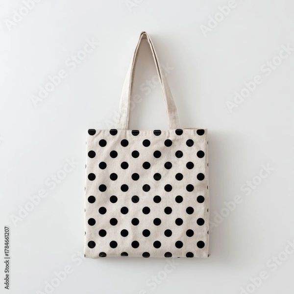 Fototapeta Polka Dot Tote Bag Displayed on Neutral Background in Minimalist Style