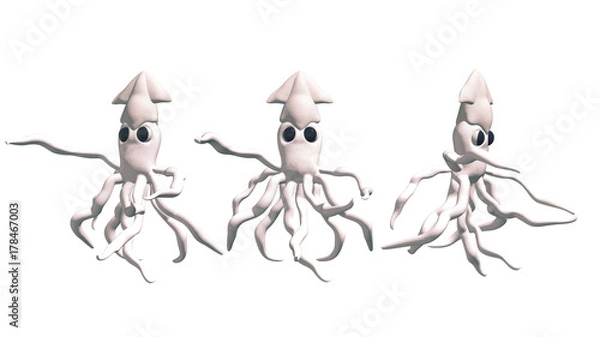 Obraz クラーケン　ダイオウイカ　３Ｄイラスト　素材　白バック 正面　３パターン