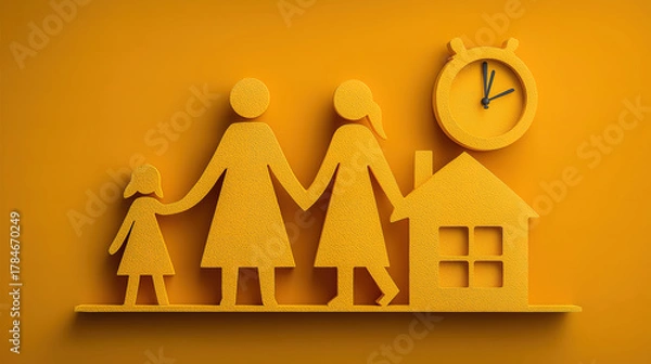 Obraz Family home and protection concept illustrated with time and health icons emphasizing security