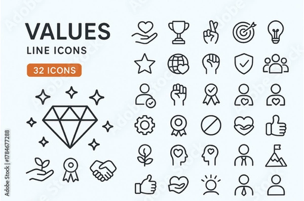 Fototapeta Human Values and Motivation Line Icons – Minimalist Vector Design