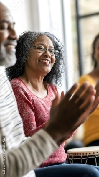 Obraz Joyful gathering of seniors enjoying music and companionship