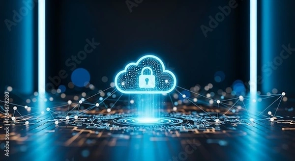 Obraz Secure cloud data protection and global digital network systems.