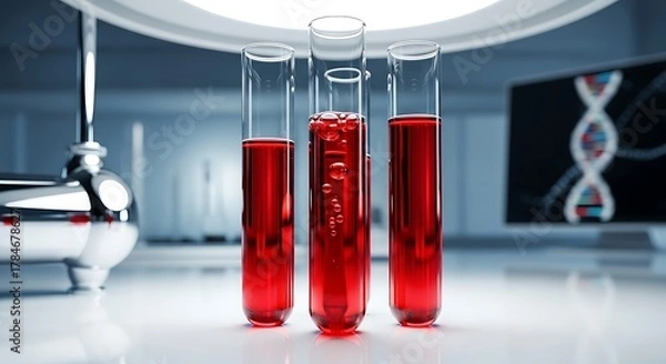 Obraz Blood samples in test tubes, dna research in modern laboratory