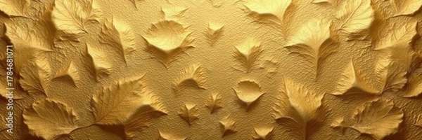 Fototapeta Intricate gold leaf pattern on textured paper, close-up, art