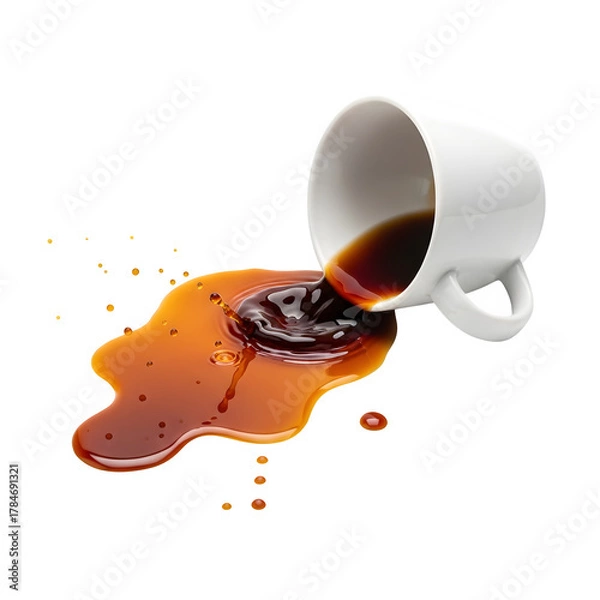 Fototapeta Spilled coffee cup with splash, perfect for beverage, drink, mess, accident, and creative design projects. isolated on white or transparent background.PNG format.