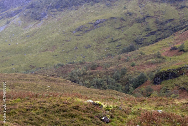 Fototapeta Panoramic view of Glencoe, near Fort William, in the Scottish Highlands, Scotland