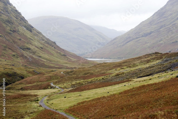 Fototapeta Panoramic view of Glencoe, near Fort William, in the Scottish Highlands, Scotland