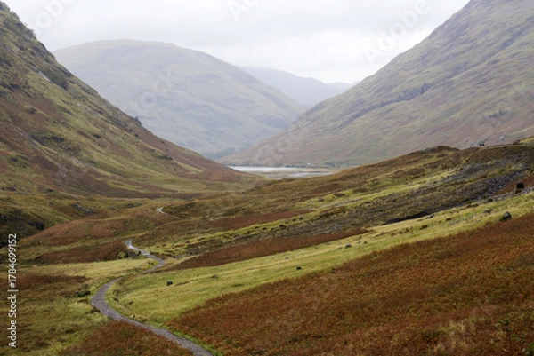 Fototapeta Panoramic view of Glencoe, near Fort William, in the Scottish Highlands, Scotland
