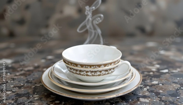 Fototapeta Crisp stack of saucers offset quarter turn, graphic rhythm