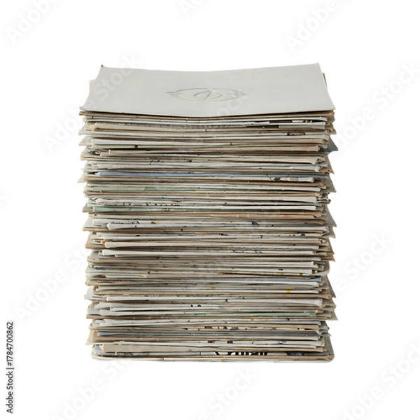 Obraz Stack of old newspapers and magazines on a transparent background.