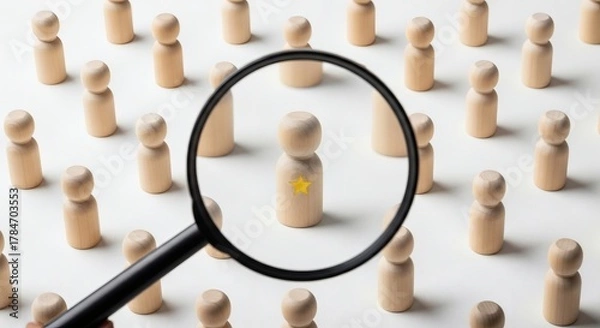 Obraz Find the perfect candidate with unique skills with a magnifying glass, talent acquisition, recruitment and human resources concept focus on employee