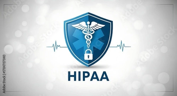Fototapeta HIPAA compliance protection with a caduceus in a secure shield emphasizing data privacy and healthcare regulations ideal for medical information security