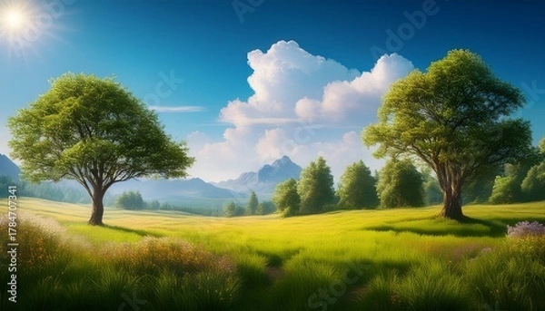 Obraz Illustration Of A Summer Landscape With Trees