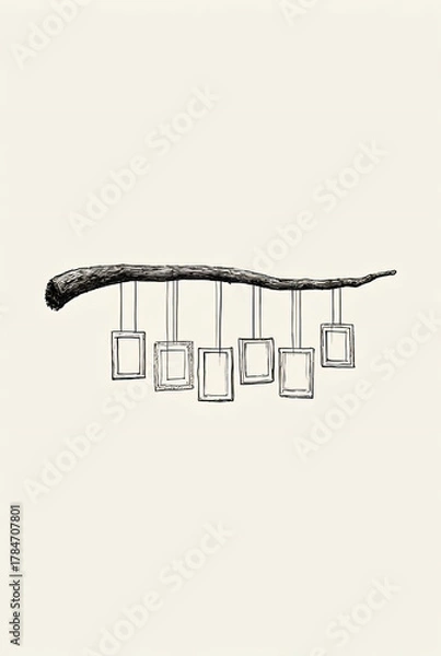 Fototapeta a simple drawing of a stick with hanging square shapes