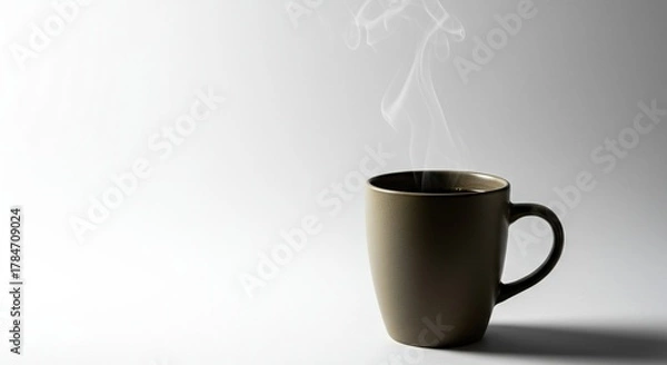 Fototapeta A ceramic mug filled with a dark, steaming beverage, emitting visible vapor against a pristine white studio backdrop, conveying warmth and comfort ,isolated ,tea ,aroma
