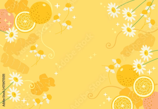 Obraz カモミールジンジャーオレンジのハーブティーの壁紙