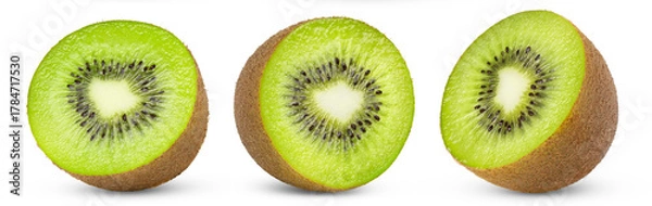 Fototapeta Half of kiwi fruit collection. Set of kiwi slices isolated on white background.