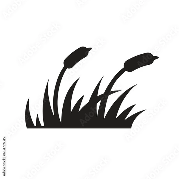 Fototapeta 🌿 Black Silhouette of Cattails and Wetland Reeds or Grasses