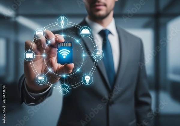 Fototapeta Businessman Managing Digital Connectivity and Cloud Technology Concept