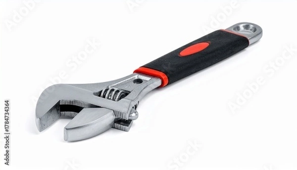 Fototapeta A Metallic Wrench on White—Celebrating Grip, Precision, and the Sculpted Simplicity of Utility Through Movable Jaw, Polished Finish, and the Quiet Geometry of Adjustment, Strength, and Everyday Repair