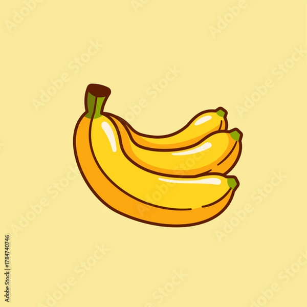 Fototapeta Yellow, ripe banana vector illustration, a sweet, tropical fruit snack on a white background