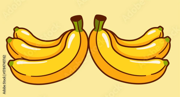 Fototapeta Isolated vector illustration of a sweet ripe yellow banana bunch, a healthy tropical food and snack object on white